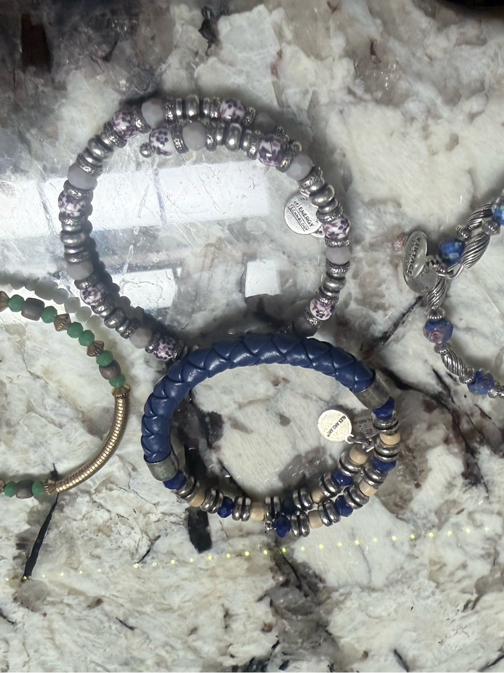 Alex and Ani Navy Braided and Silver Beaded Bracelet Set